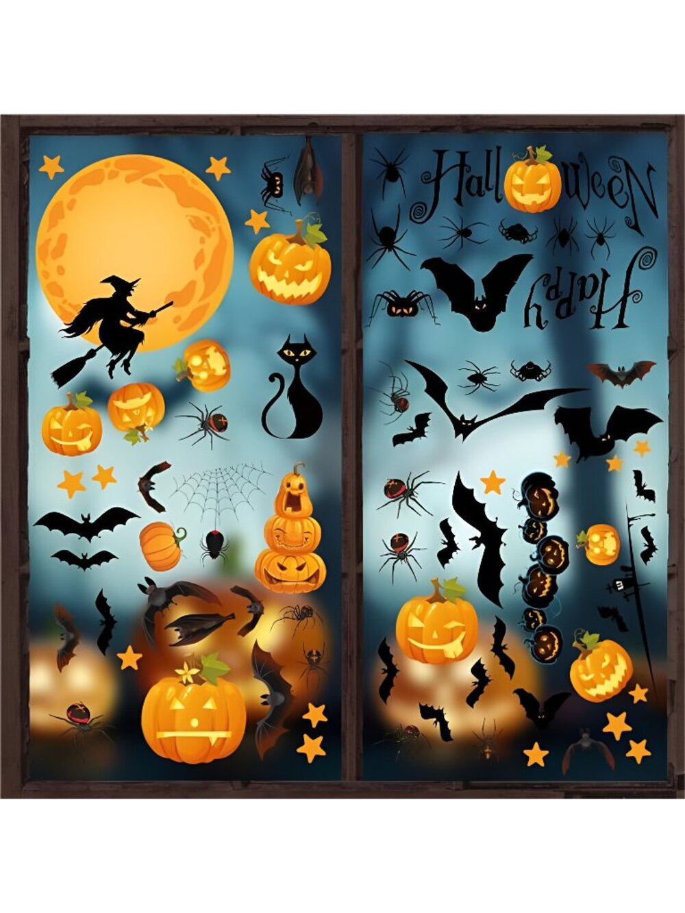 Pumpkin Spider Bats Shop Window Clings for Halloween Decorations, Double Side
